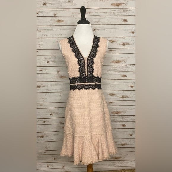 *SOLD* Rebecca Taylor pink and black lace coquette twee sleeveless tweed dress - Picture 1 of 6